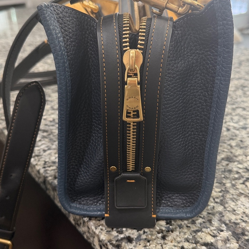 Coach Rogue 25 Regenerative Leather- Navy Blue Satchel with Gold Accents - Picture 12 of 13